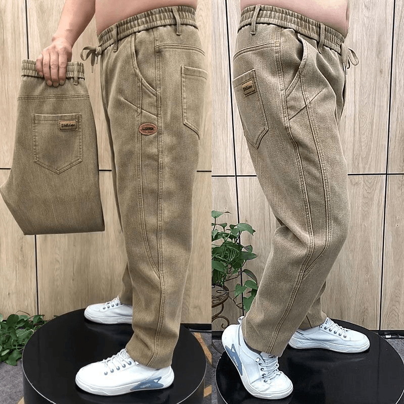 男款加加厚男款牛仔裤老爹裤宽松百搭秋冬季中年高腰直筒弹力哈伦