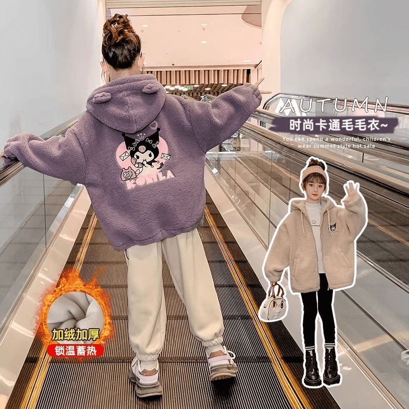 女童羊羔绒保暖外套库洛米2023秋冬新款洋气韩版加绒加厚中大童