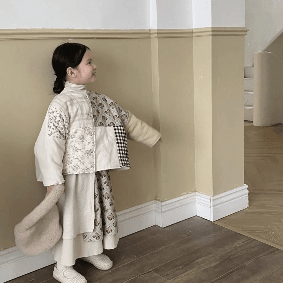 女童森系套装百搭年秋季新款夹棉外套拼接套装韩系时尚潮流女宝宝