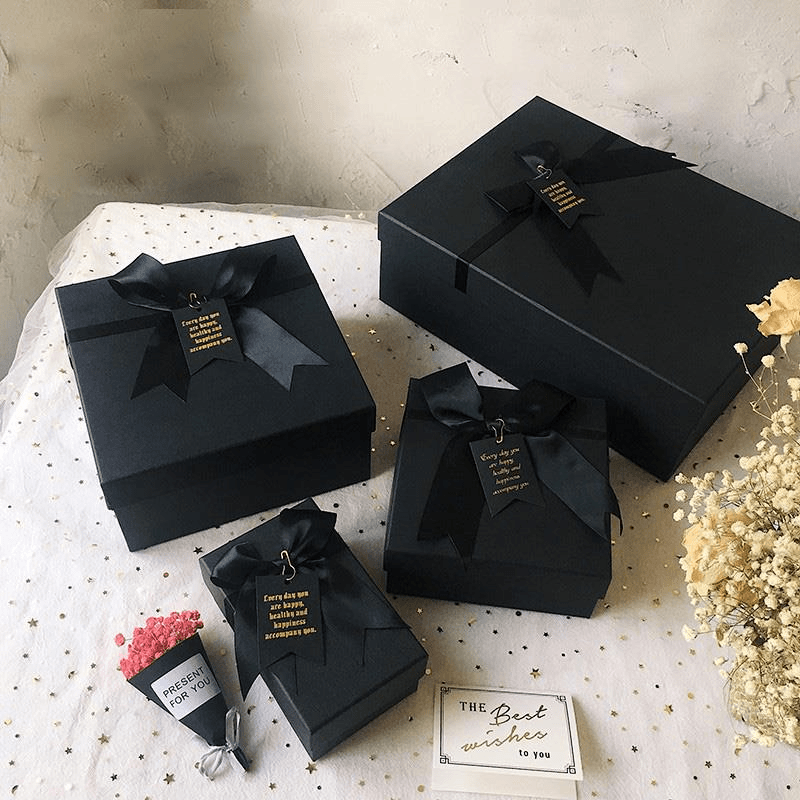七夕简约礼物盒韩版黑色花束礼盒男女口红生日礼品盒小号包装空盒