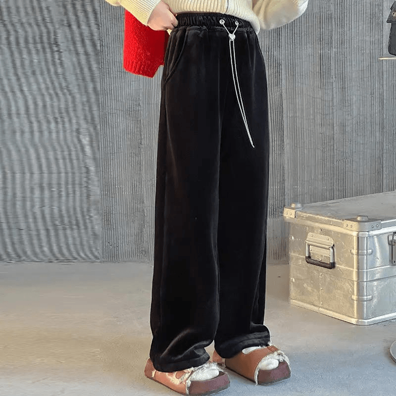 女童加绒裤子秋冬款2023新款中大童女孩直筒阔腿长裤儿童加厚潮流