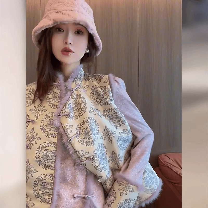 新中式女装国风盘扣上衣马甲高级感小洋装两件套装冬装搭配一整套