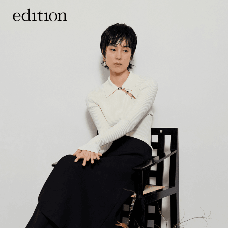 新中式edition23新款翻领针织衫金属扣镂空毛衣热力感#EBC1SWTT02