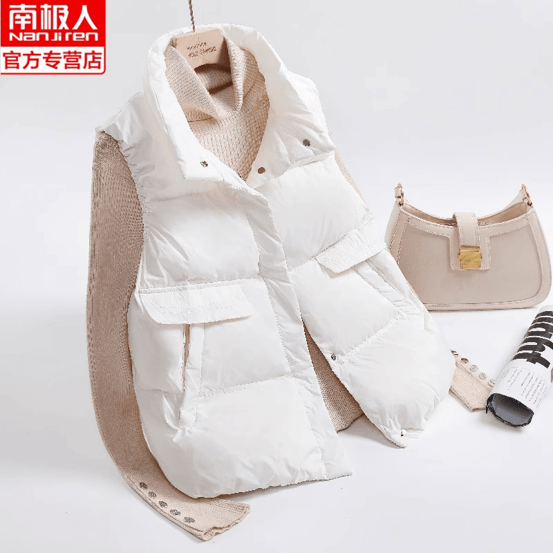 南极人2023新款羽绒马甲女小个子短款外穿马夹百搭背心白色修身潮