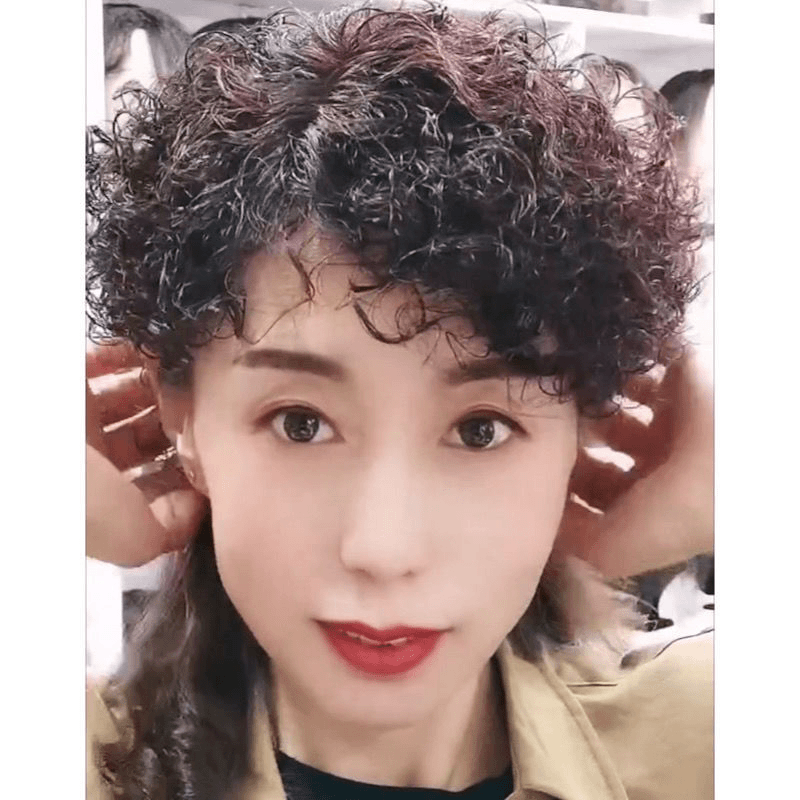 小卷假发片真头发额头蓬松假头发40到50岁50到60岁卷发高档假发