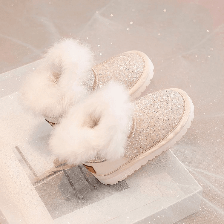 网红儿童雪地靴时尚洋气百搭女童加绒加厚短筒防滑防水亮片好保暖