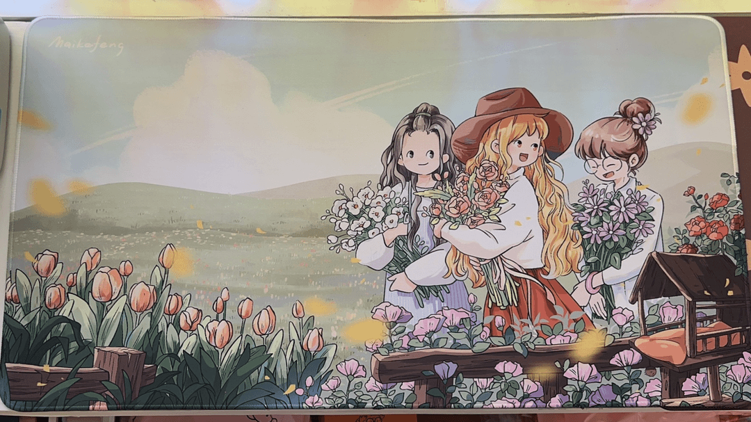 麦刻风2023大场景春天的女孩插画原创桌垫鼠标垫桌面装饰