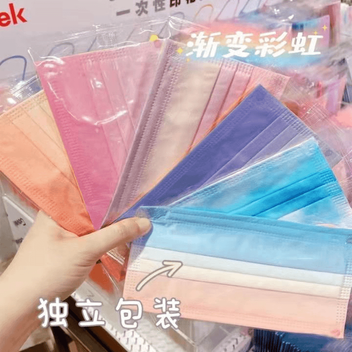 渐变色一次性腮红口罩高颜值女2022新款粉色彩色潮款独立包装