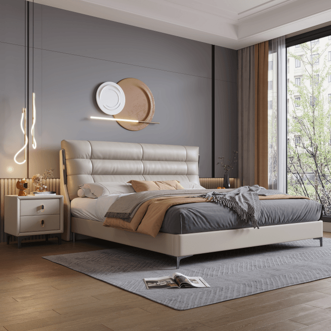 主卧真皮轻奢软包靠背皮实木双人婚床简约皮艺床