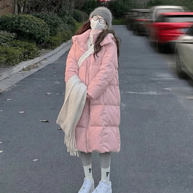 秋冬新款粉色长款高级感超好看棉服女2023年韩版宽松加厚冬季外套