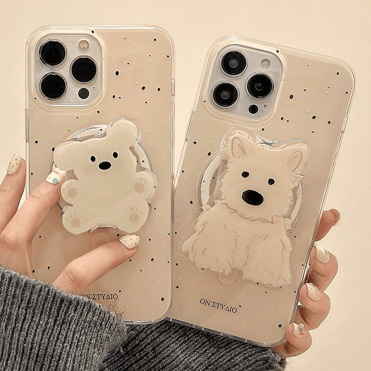 小熊狗狗磁吸支架适用iphone14创意波点15promax手机壳苹果13新款