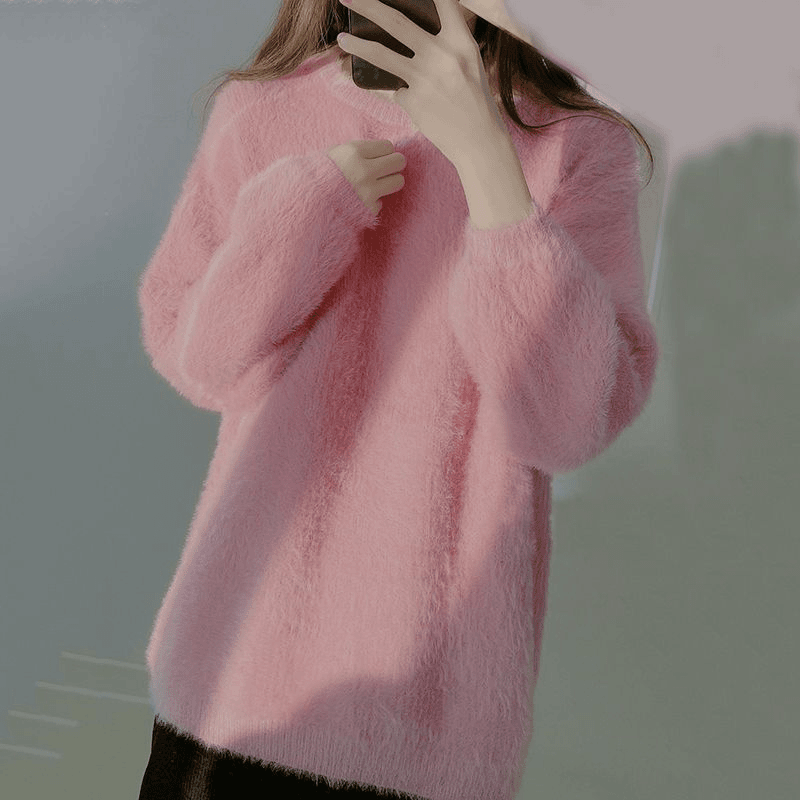 秋冬新款超温柔仿水貂绒毛衣女加厚圆领套头宽松慵懒超仙针织毛衣