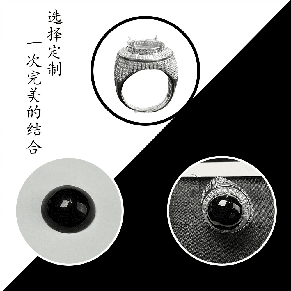 天然A货翡翠严选原料手工高端镶嵌圈口定制翡翠蛋面戒指
