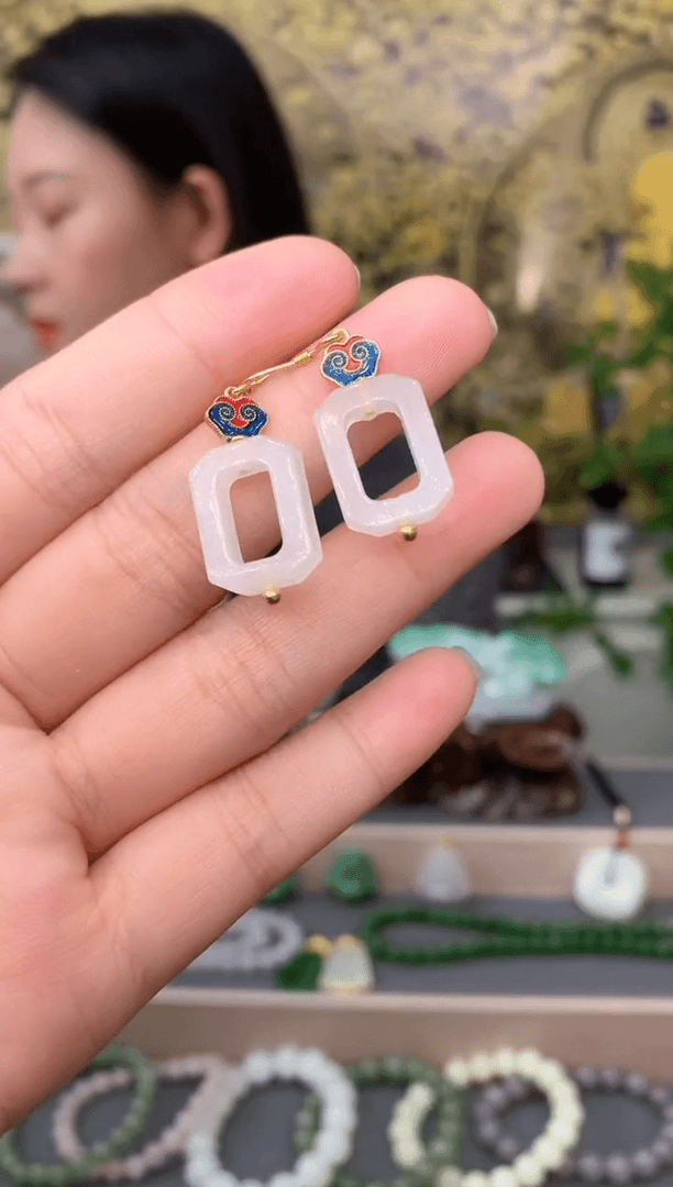【闪购商品】和田玉耳饰银S925镶嵌耳饰