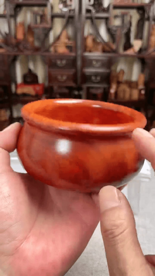 【闪购商品】雕刻木材木艺缅花水盂罐