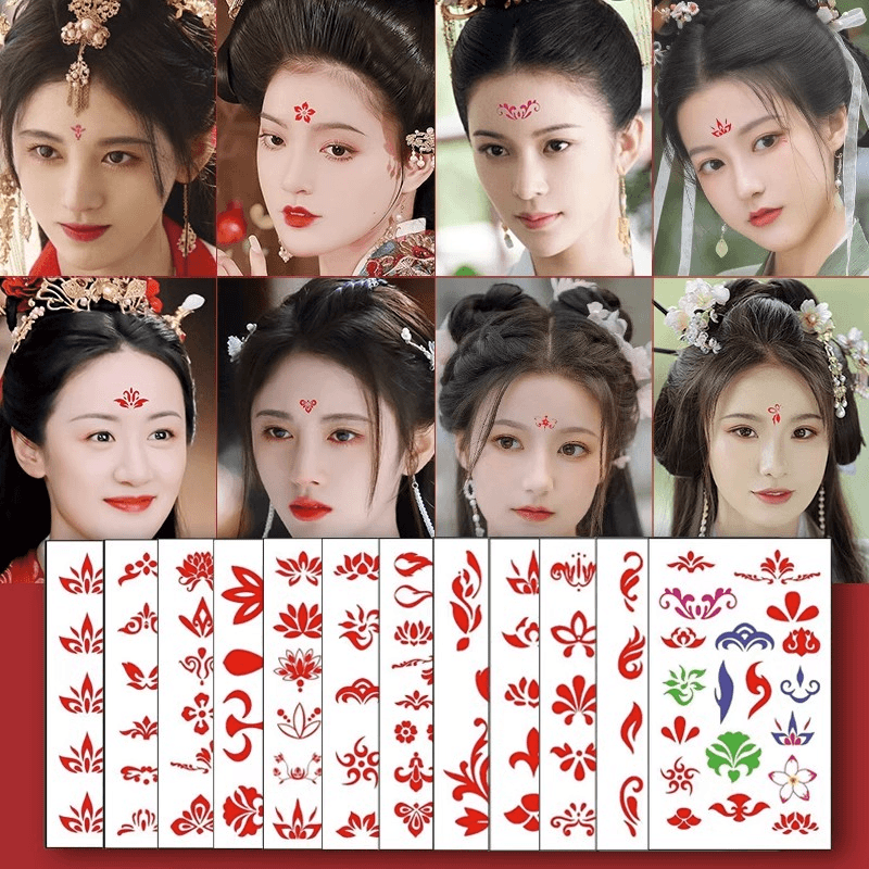 眉心贴儿童古风舞台妆额头贴纸古装女童女宝花钿眉心贴可爱卡通