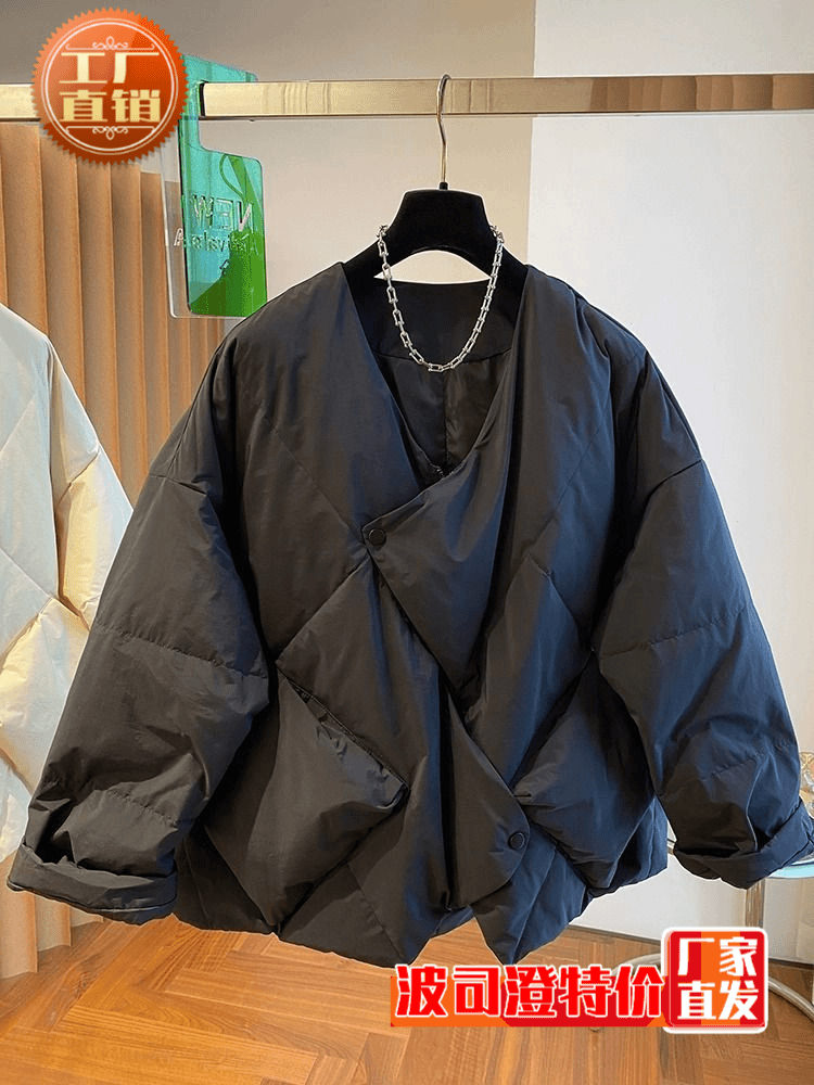 波斯橙新款爆款羽绒服欧货高级设计感小众宽松休闲字版领女冬季保