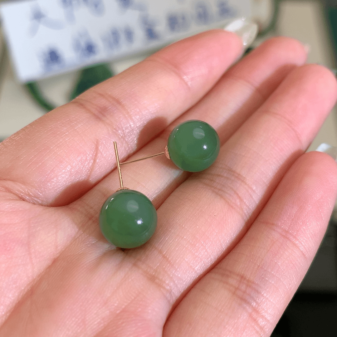 【闪购商品】和田玉耳饰18K金镶嵌