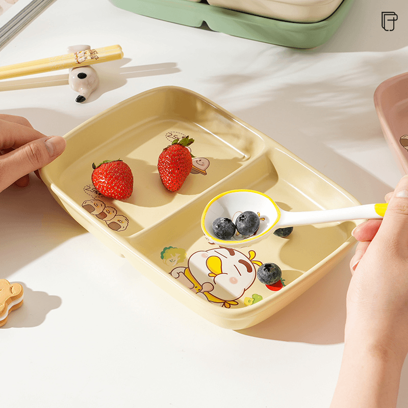 BAOJINGLIN/宝京霖儿童幼儿园分格盘可爱奶油二分格陶瓷托盘辅食