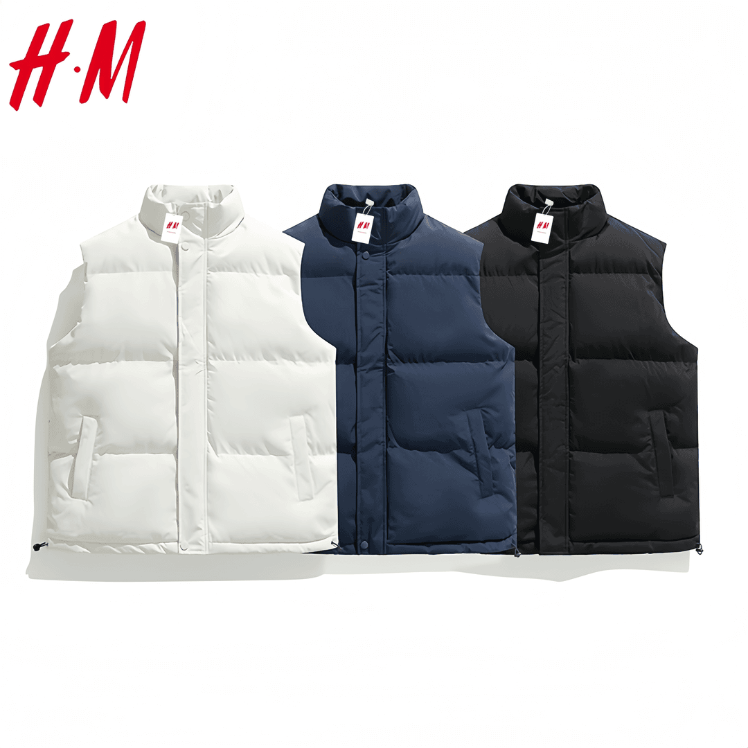 HM秋冬正品折扣马甲保暖棉服爆款oversize时尚白色舒适运动外套