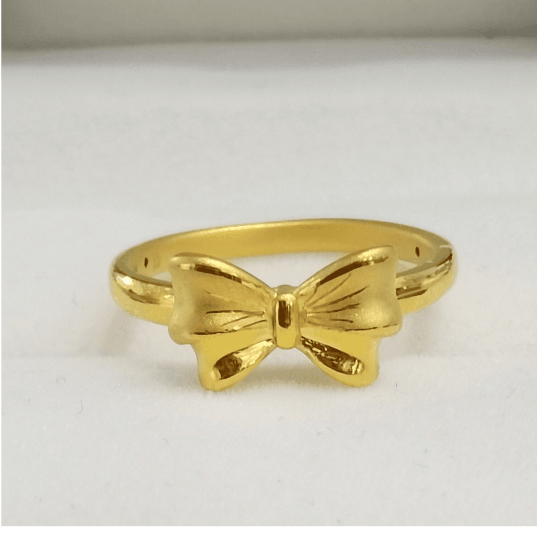 黔晋福足金999黄金3D在逃公主蝴蝶结戒指固口甜美网红女款小众ins