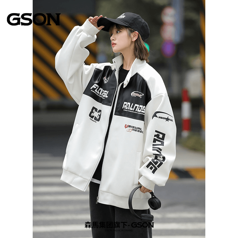 森馬集团GSON美式hiphop高街棒球服男款潮牌冬季加厚休闲皮衣棉服