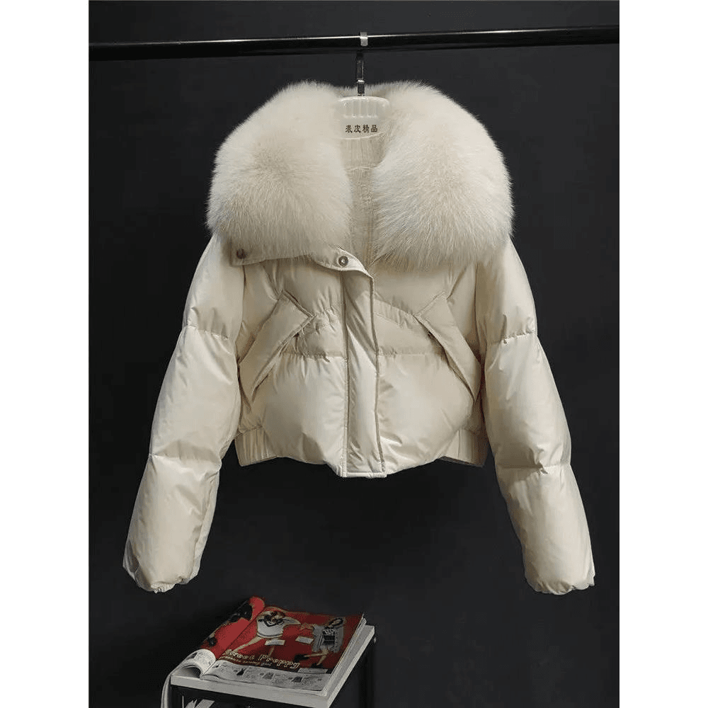 波司澄羽绒服2024新款狐狸毛领羽绒服女短款小个子白鸭绒加厚外套