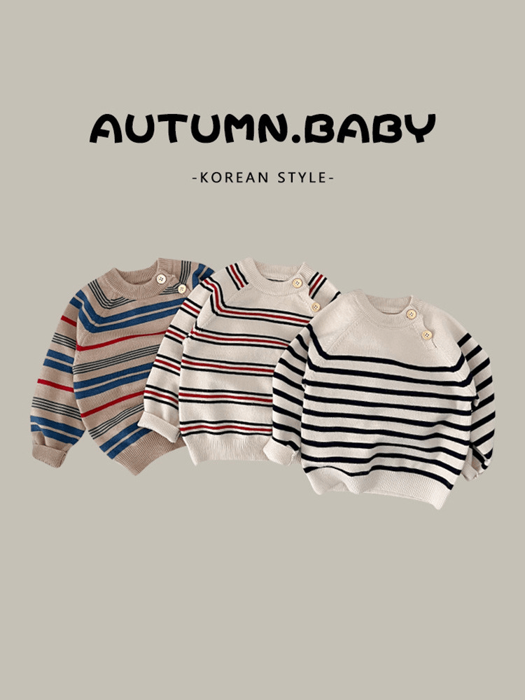 婴幼儿春秋新款毛衣男宝宝保暖针织衫女孩条纹长袖儿童休闲上衣服