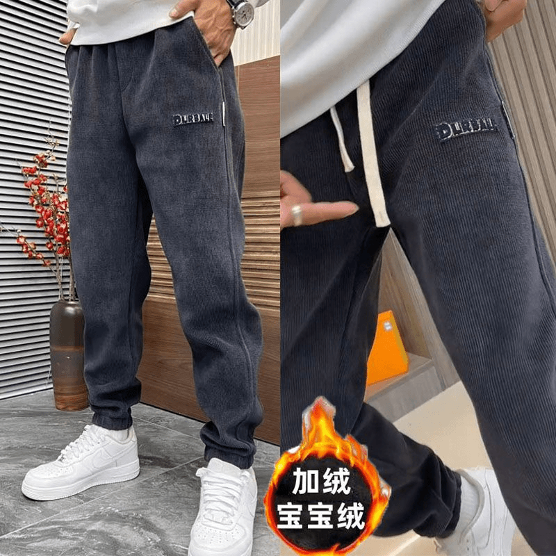 束脚欧绒休闲裤男士加绒加厚裤子一体宝宝绒宽松百搭哈伦裤卫裤