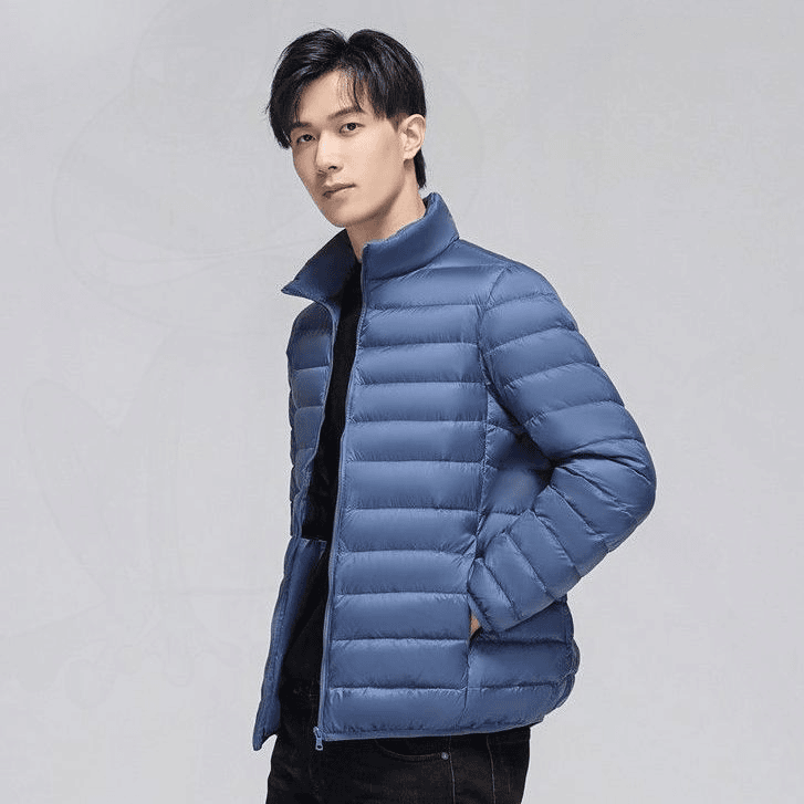 羽绒服男新款2022薄款轻薄纯色保暖外套短款立领连帽秋冬大码