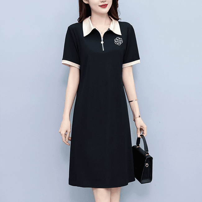 休闲宽松撞色拼接大码女装胖mm胖妹妹短袖夏季新款连衣裙子阔太太