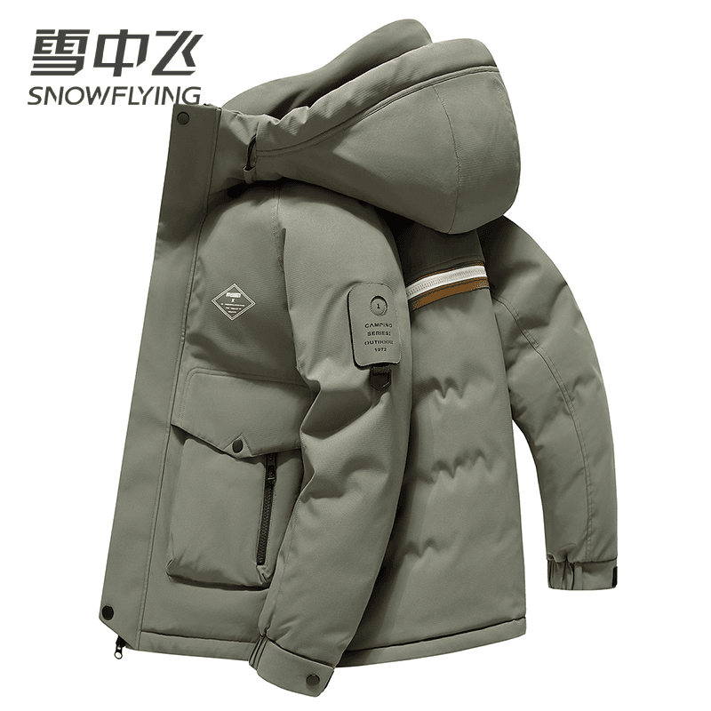 雪中飞羽绒服男2023新款撞色拼接加厚连帽户外休闲保暖冬季外套男