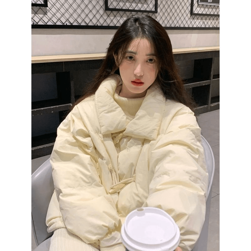 学院风复古牛角扣棉服女2023冬季新款设计感小众韩版加厚短款棉衣