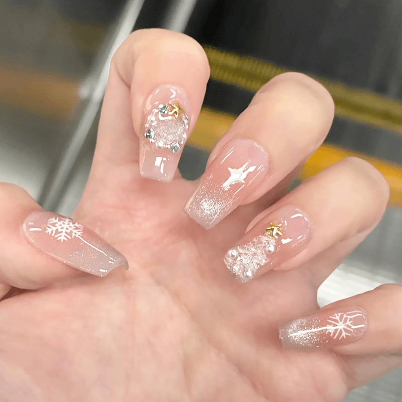 【雪花圣诞树】穿戴甲中长款显白高级钻款猫眼轻奢美甲贴片可拆卸