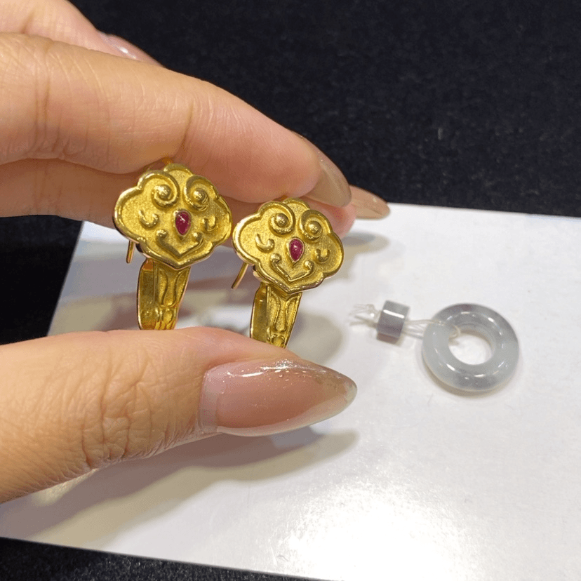 【闪购商品】翡翠耳饰18K金镶嵌青****间