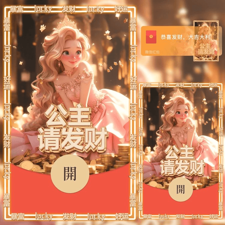 红包封面公主请发财2024新款动态设计服务vx序列号