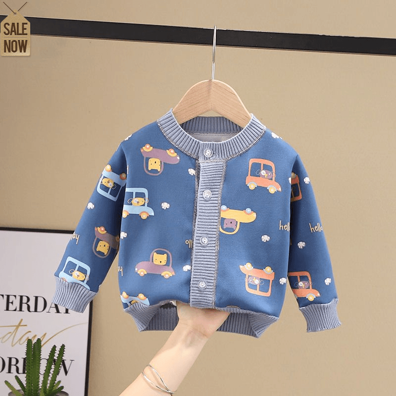 反季清仓儿童加绒加厚毛衣小童2023女童秋款男童冬装开衫女孩外套