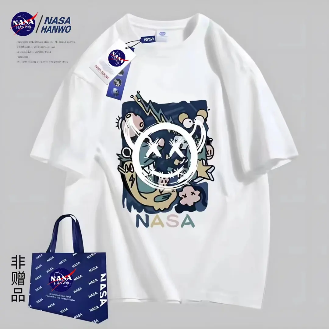 NASA联名 2023年男女同款情侣200克T恤春夏宽松短袖纯棉国潮T恤