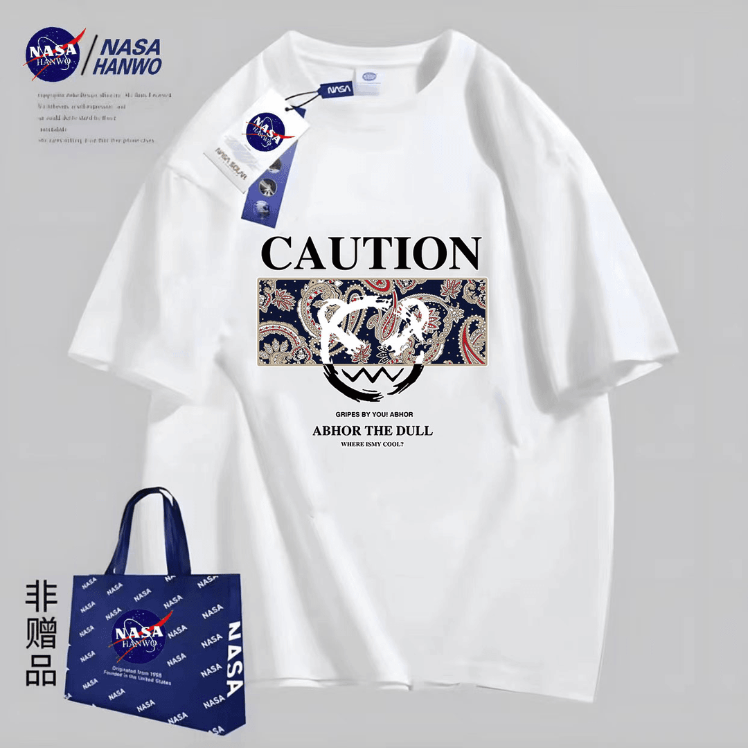 NASA联名 小怪兽2023年男女同款情侣T恤宽松短袖纯棉国潮T恤印花