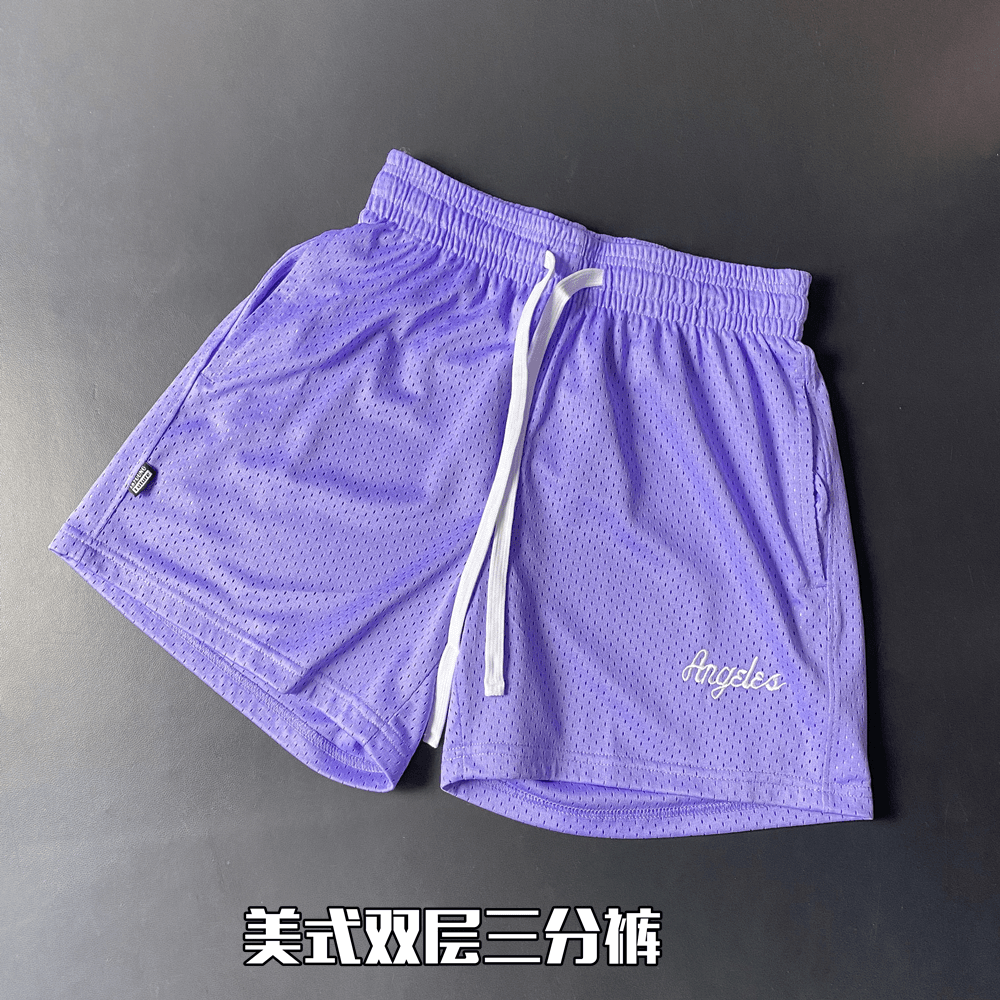 美式双层网眼透气三分裤篮球裤运动健身跑步休闲夏季排汗训练短裤