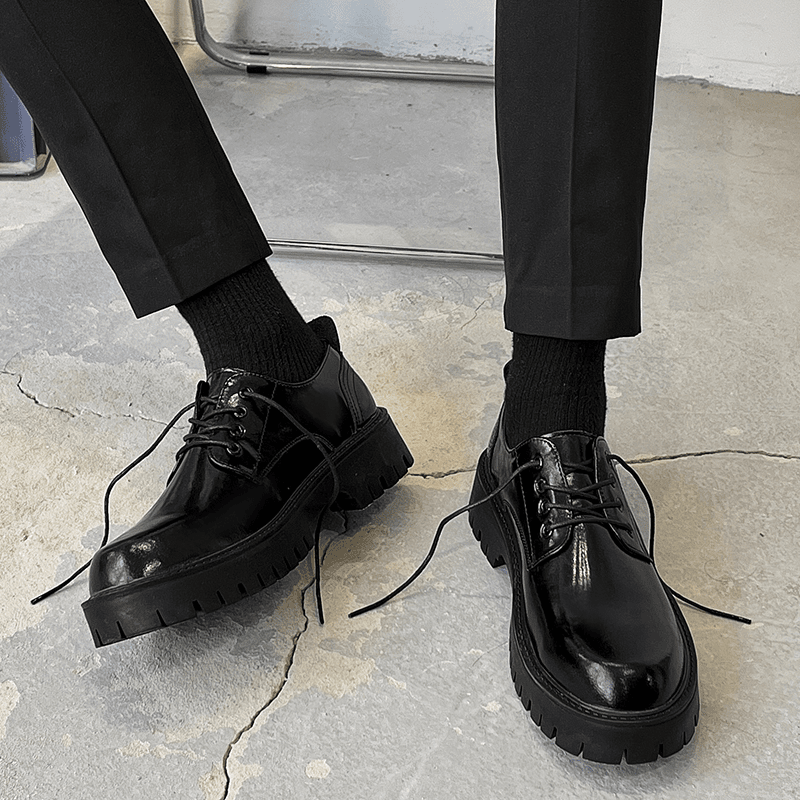 皮鞋男真皮英伦日常百搭德比鞋青年休闲韩版潮流男士西装皮鞋厚底