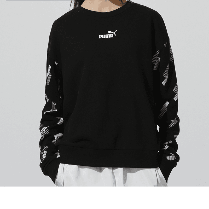 PUMA彪马黑色卫衣女装2023新款运动服圆领长袖串标套头衫847695