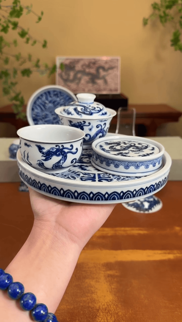 【闪购商品】瓷杯【螭龙四件套】壶承是微瑕