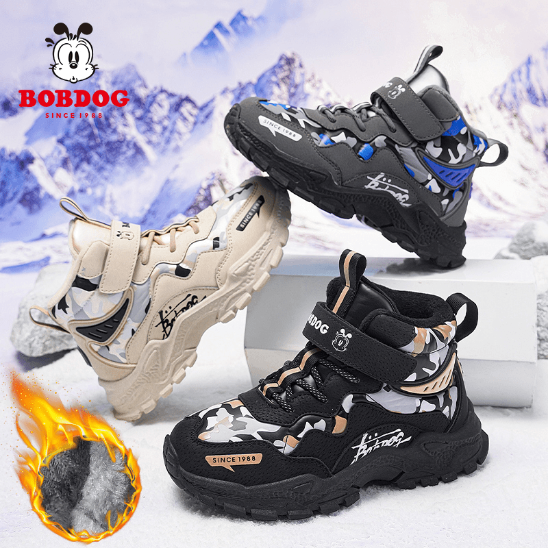巴布豆儿童男童雪地鞋冬季加绒加厚防滑耐磨户外防水保暖运动鞋