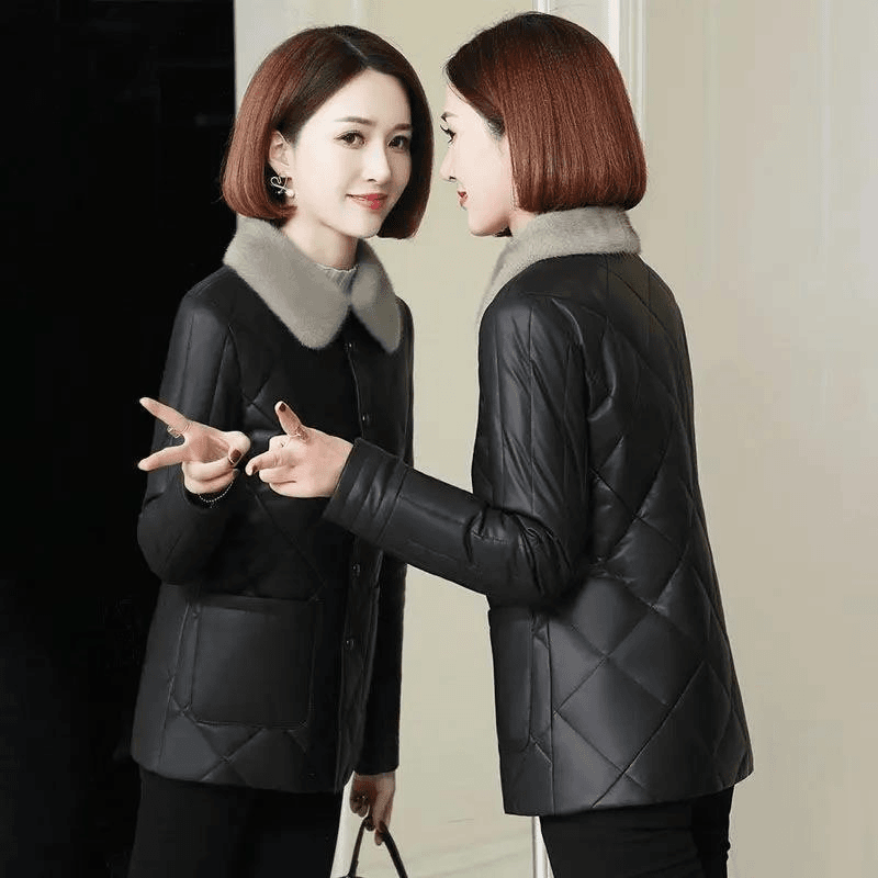 不裂皮免洗皮衣高密棉服女短款2023秋冬新款加厚保暖减龄棉袄外套