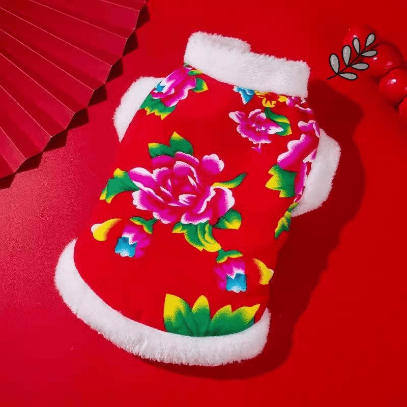 小狗狗衣服冬季新年东北大花袄柯基泰迪比熊博美宠物猫咪棉衣