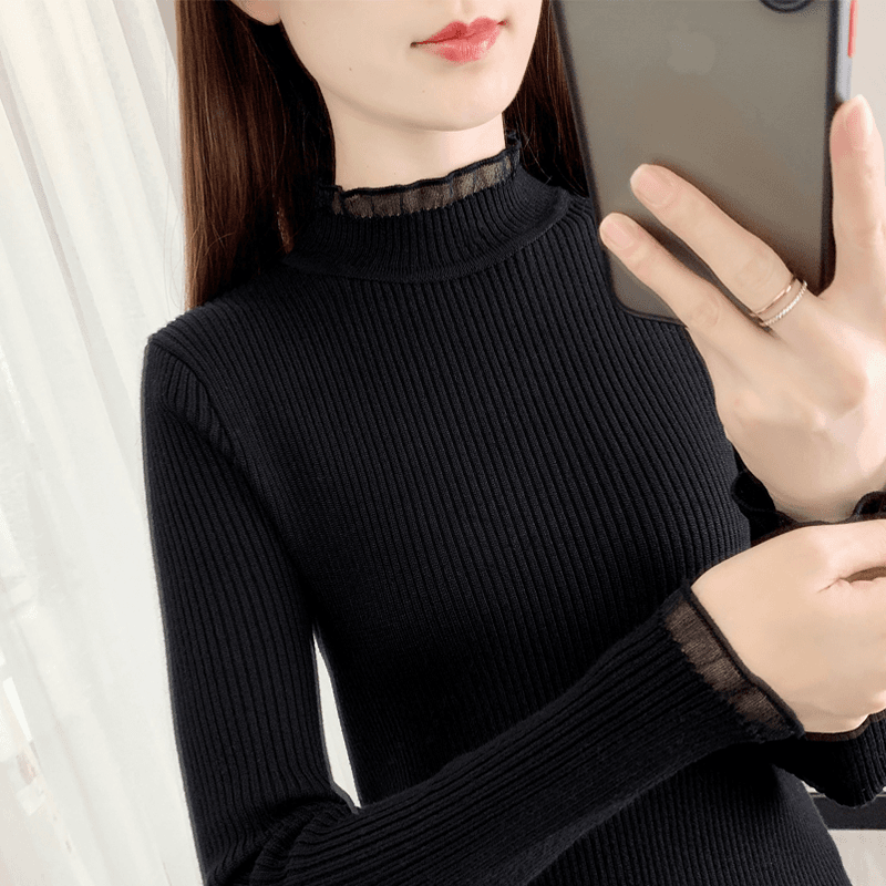 秋冬新款黑色打底衫女长袖内搭修身中领针织衫百搭短款半高领毛衣