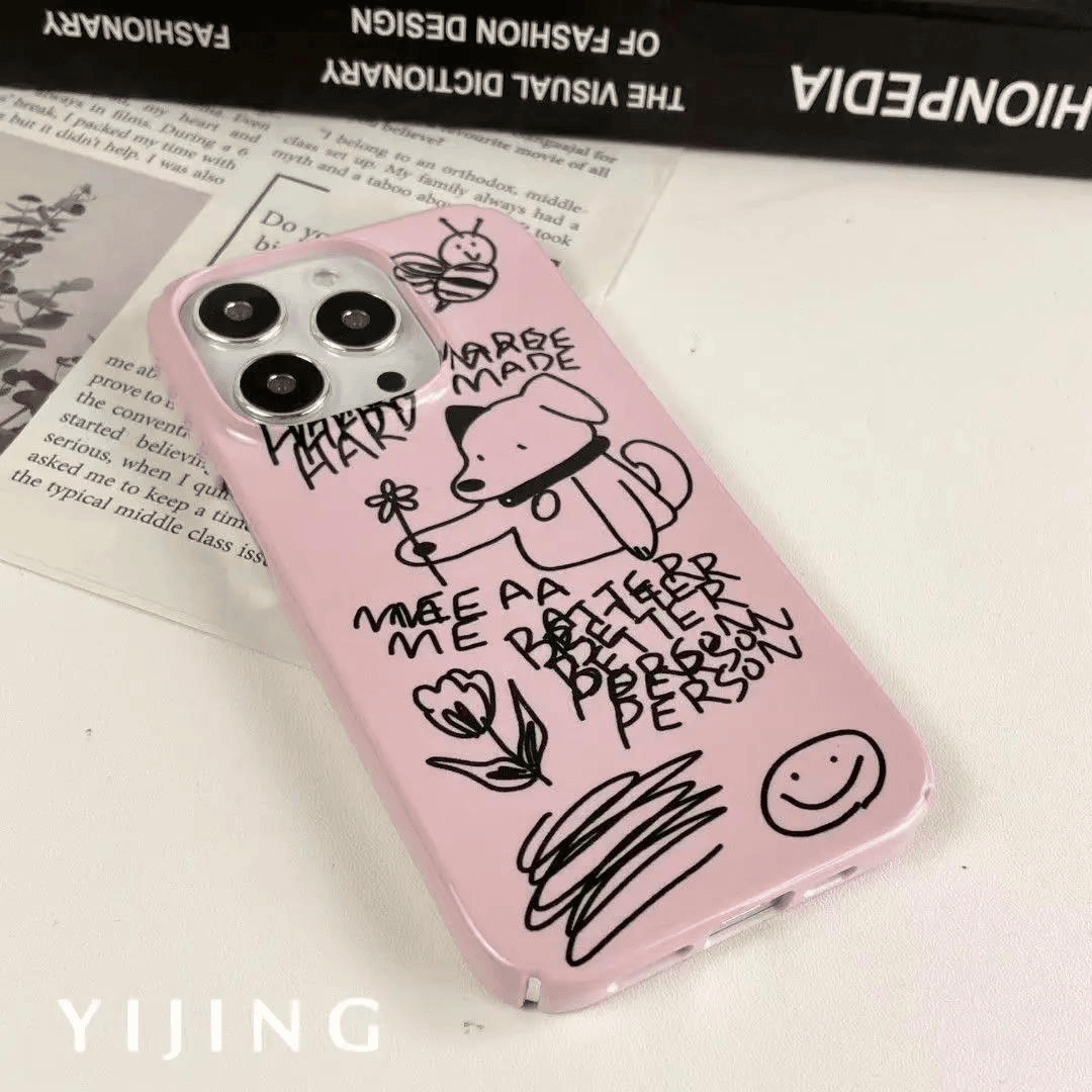 靓壳粉色线条狗适用苹果111413Propromax华为vivoOPPO菲林壳防摔