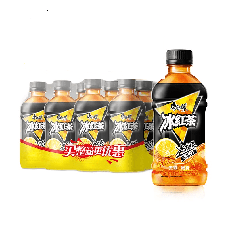 12瓶整箱康师傅无糖冰红茶p饮料批发果汁300ml*6/8瓶清爽饮品饮用
