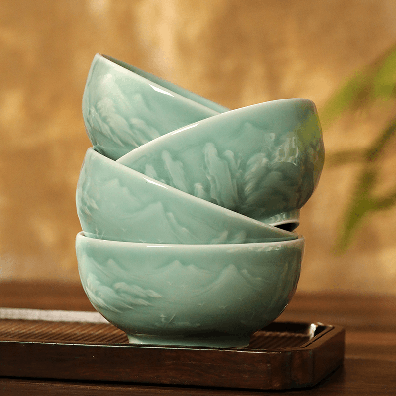 【天成赏瓷】手工龙泉青瓷山水天青茶盏陶瓷高端茶器茶具茶盏np.